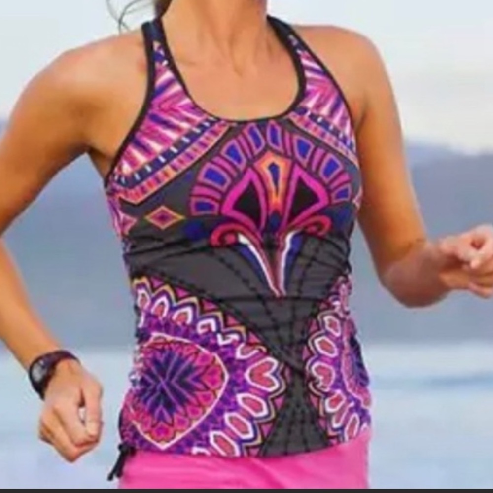Athleta Rapanui Ready to Run Pink Grey Paisley Tankini Top